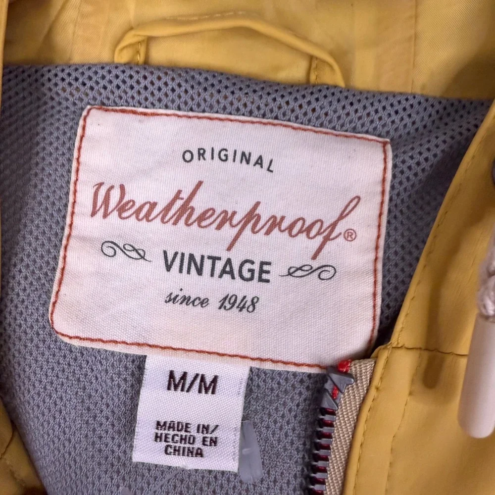 Weatherproof Vintage Yellow Hooded Rain Jacket Mens Medium Full Zip Windbreaker